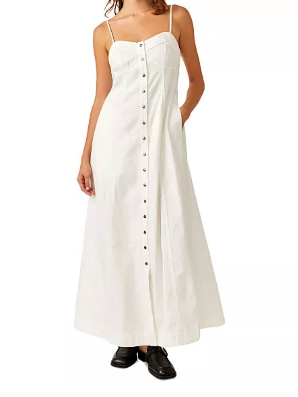 Free People Just Jill White Denim Maxi Dress Size Medium.